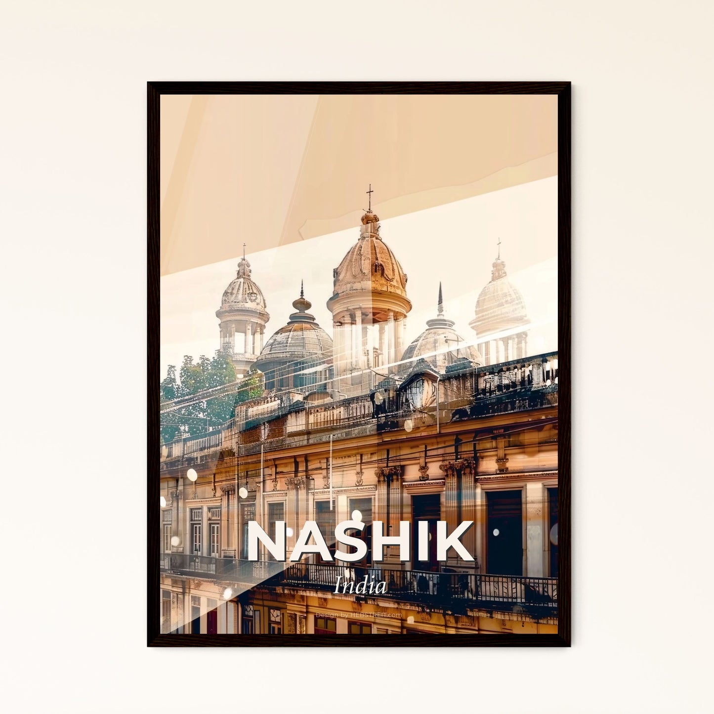 Nashik India Double Exposure Skyline Sunset Poster - A building with a dome shaped roof