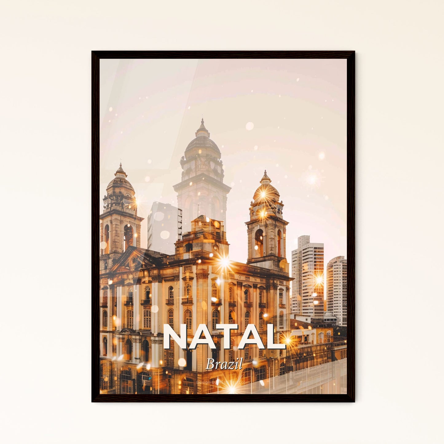 Natal City Art: Sparkle Architecture Over Skyline - A large building with towers and a city skyline