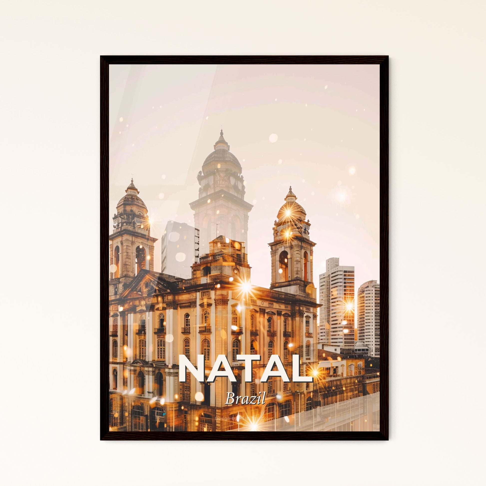 Natal City Art: Sparkle Architecture Over Skyline - A large building with towers and a city skyline