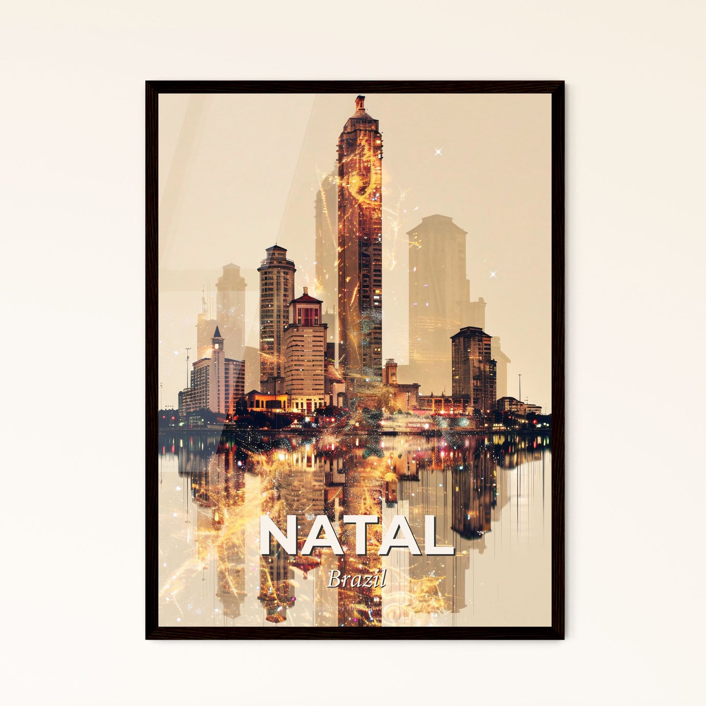 Natal Skyline Double Exposure Art, Iconic Architecture - A city skyline with a reflection of a body of water