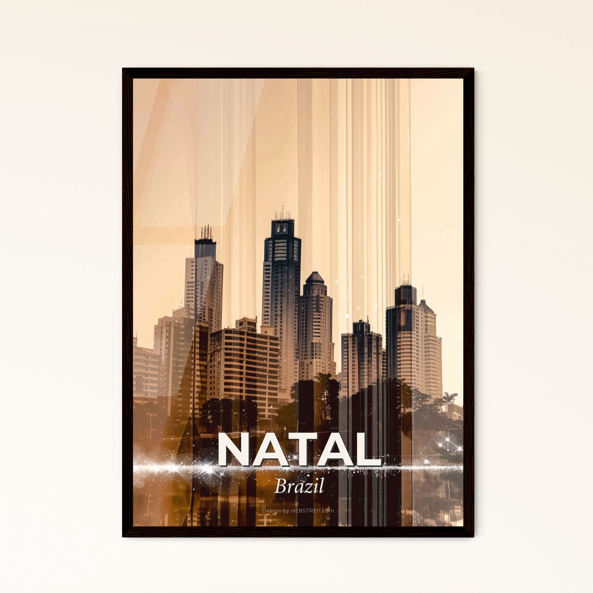 Natal City Skyline Poster Art Local Icons Bright Beige - A city skyline with many tall buildings