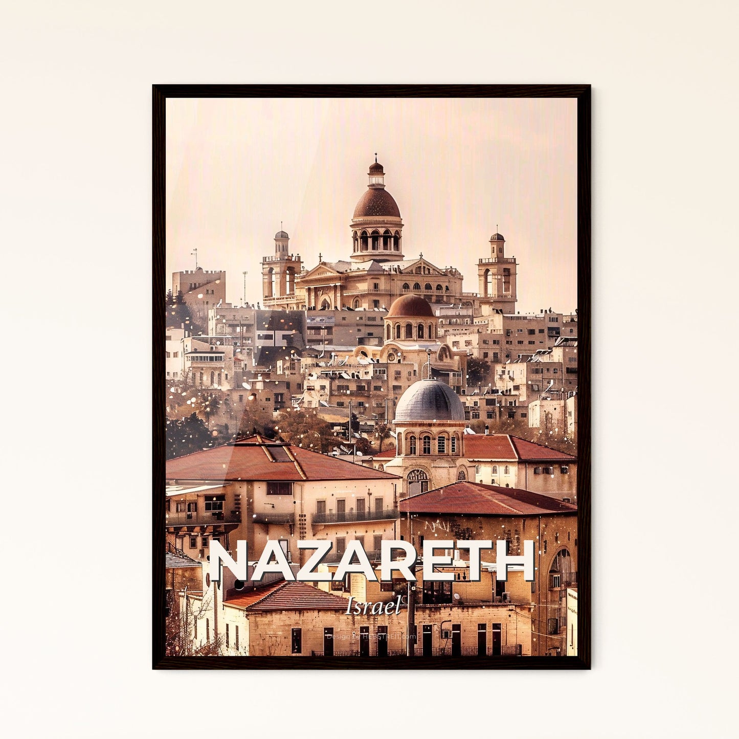 Nazareth Skyline Double Exposure Composite Art Poster - A city with many buildings