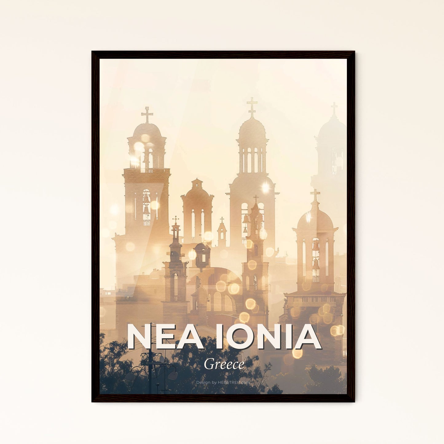 Nea Ionia Greece City Skyline Art Poster - A large building with towers and crosses