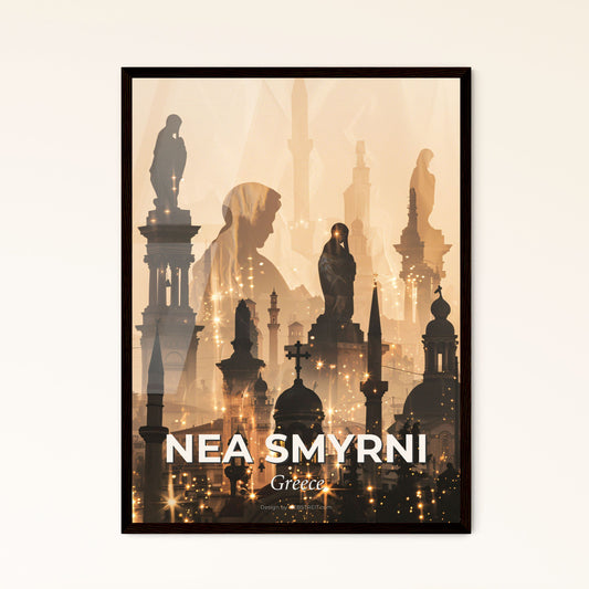 Nea Smyrni Greece Skyline Art Poster - A silhouette of a city with many statues