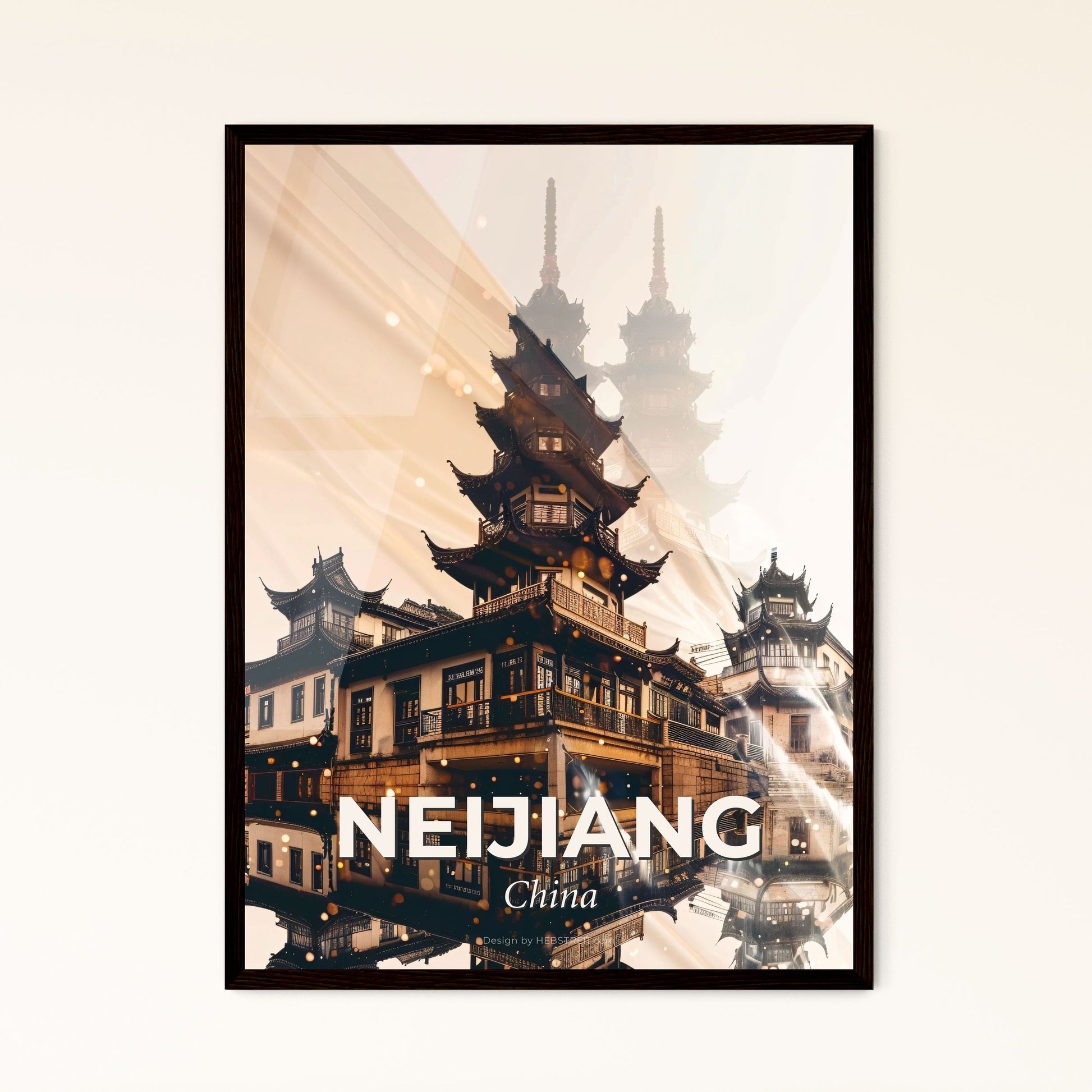 Neijiang City Skyline Double Exposure Poster Art - A building with a tower