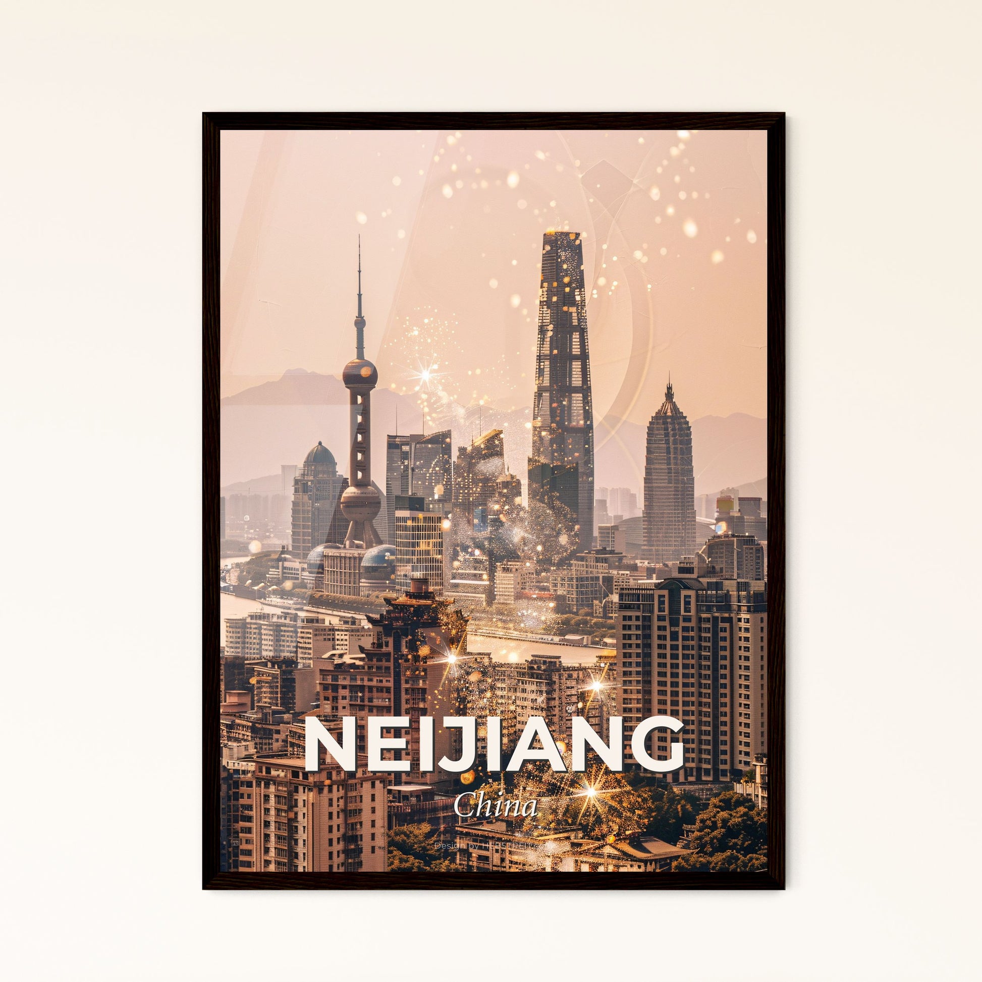 Neijiang China Iconic Skyline City Poster - A city with many tall buildings