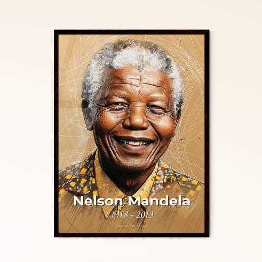 Vibrant Tribute to Nelson Mandela: Unique Contemporary Art Print Celebrating a Legacy of Freedom on Luxurious Beige Background