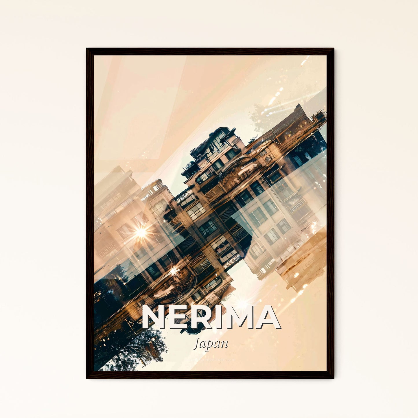 Nerima Skyline Double Exposure Composite Art - A building with a reflection of the sun