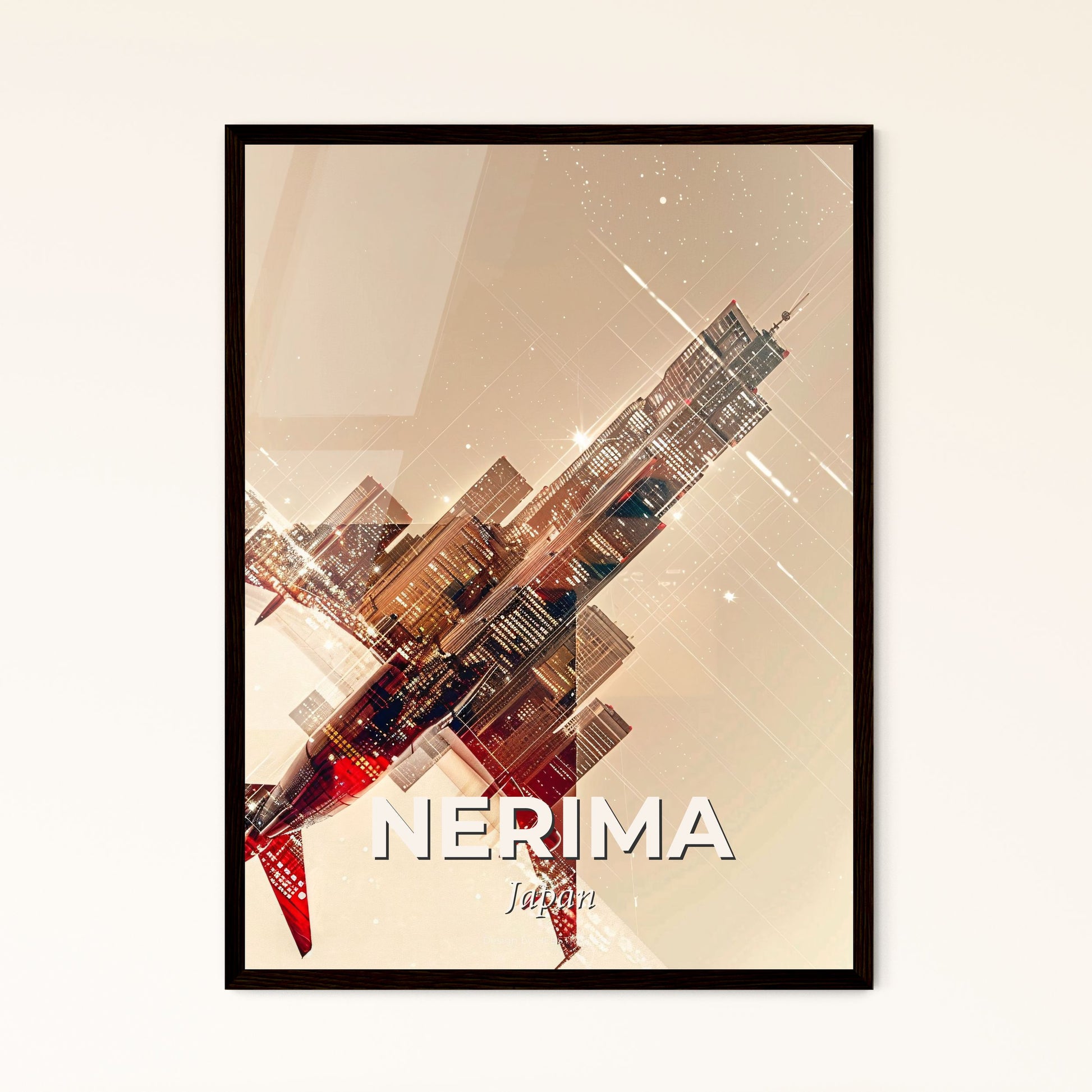 Nerima Skyline Double Exposure Art Print - A plane flying in the sky