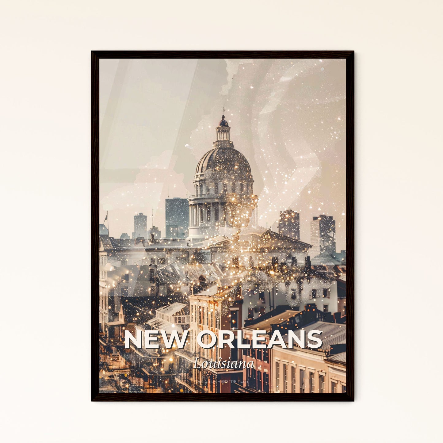 New Orleans Skyline Iconic Composite Art Poster - A city with a dome and buildings