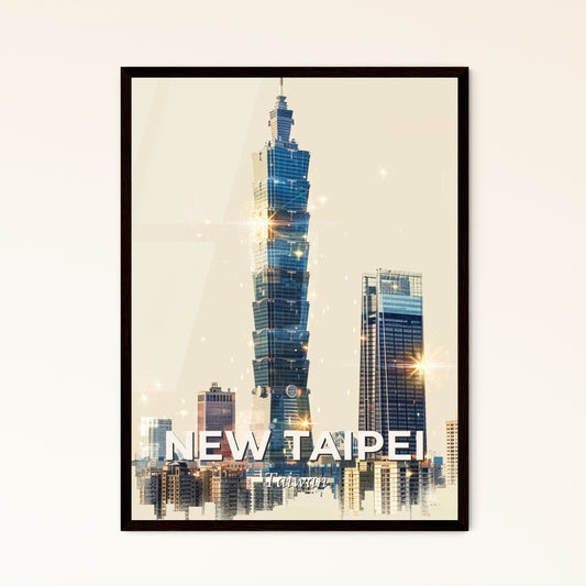 New Taipei City Double Exposure Skyline Poster Art - A tall building in Taipei 101