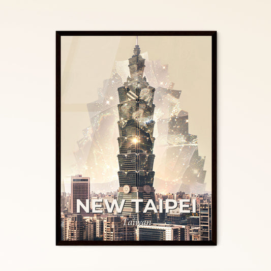 New Taipei Skyline Double Exposure Poster Art - A large city with a tall building