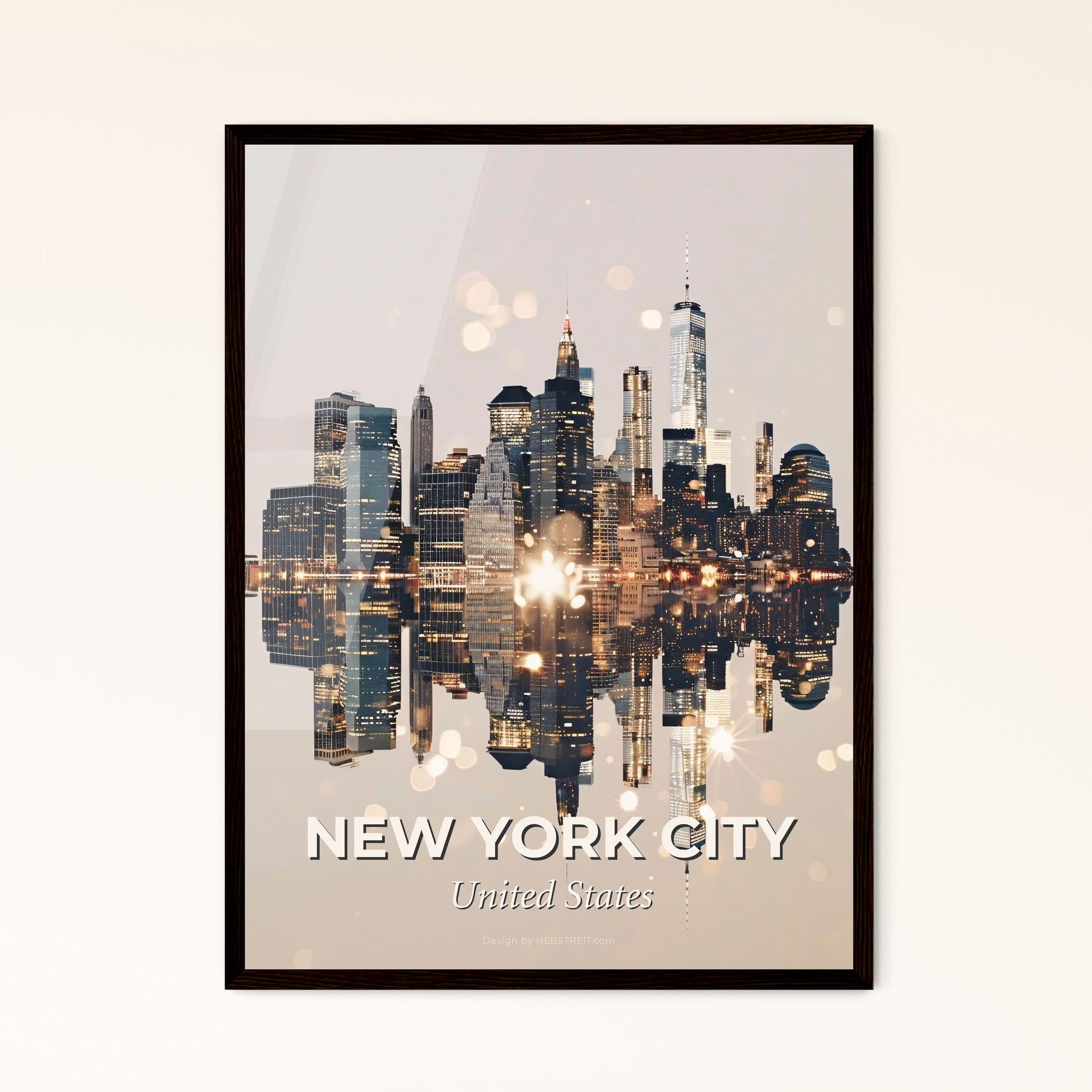 New York City Skyline Composite Art Poster - A city skyline reflected in water