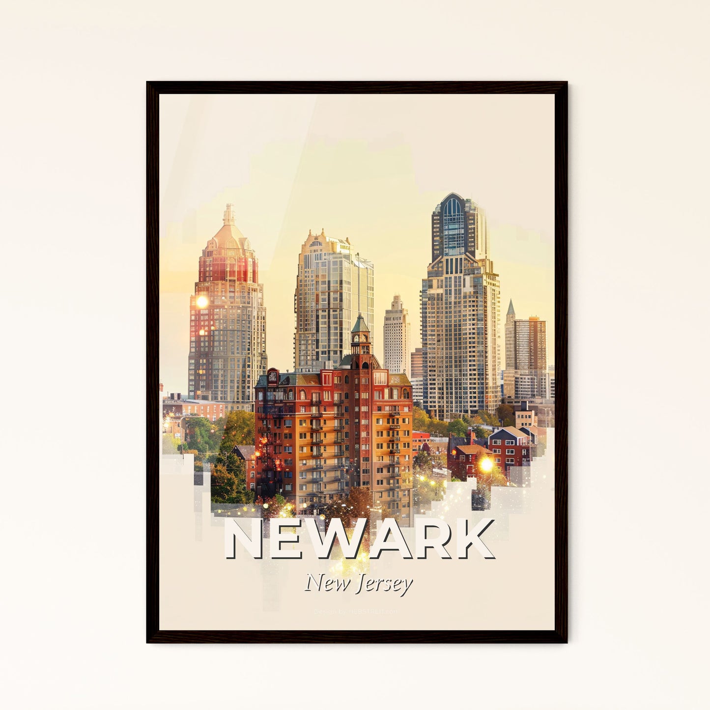 Newark City Sparkle Skyline Wall Art - A city skyline with many tall buildings