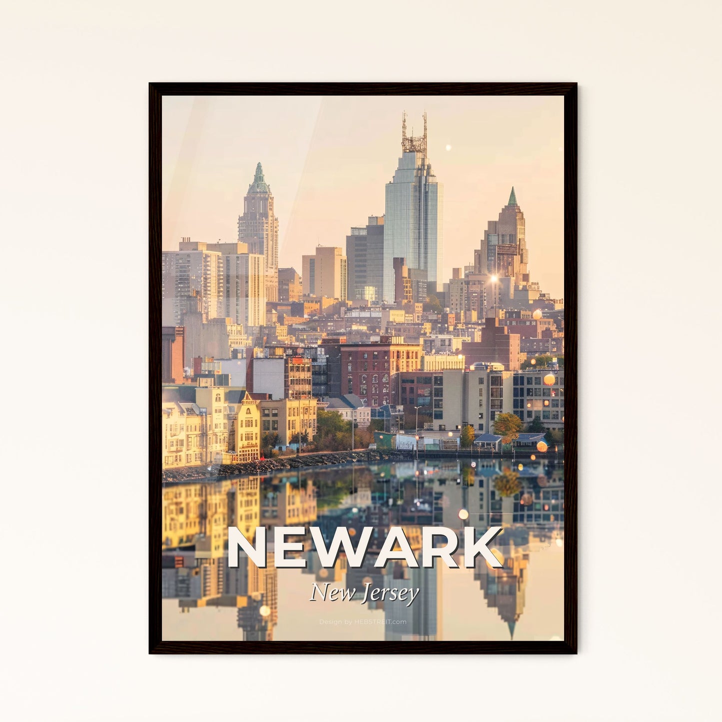 Newark Skyline: Double Exposure Art Composite - A city with a body of water