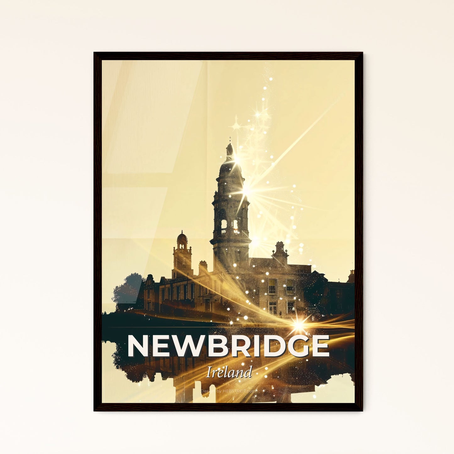 Newbridge Double Exposure Cityscape Art - A building with a tower and a light shining on it