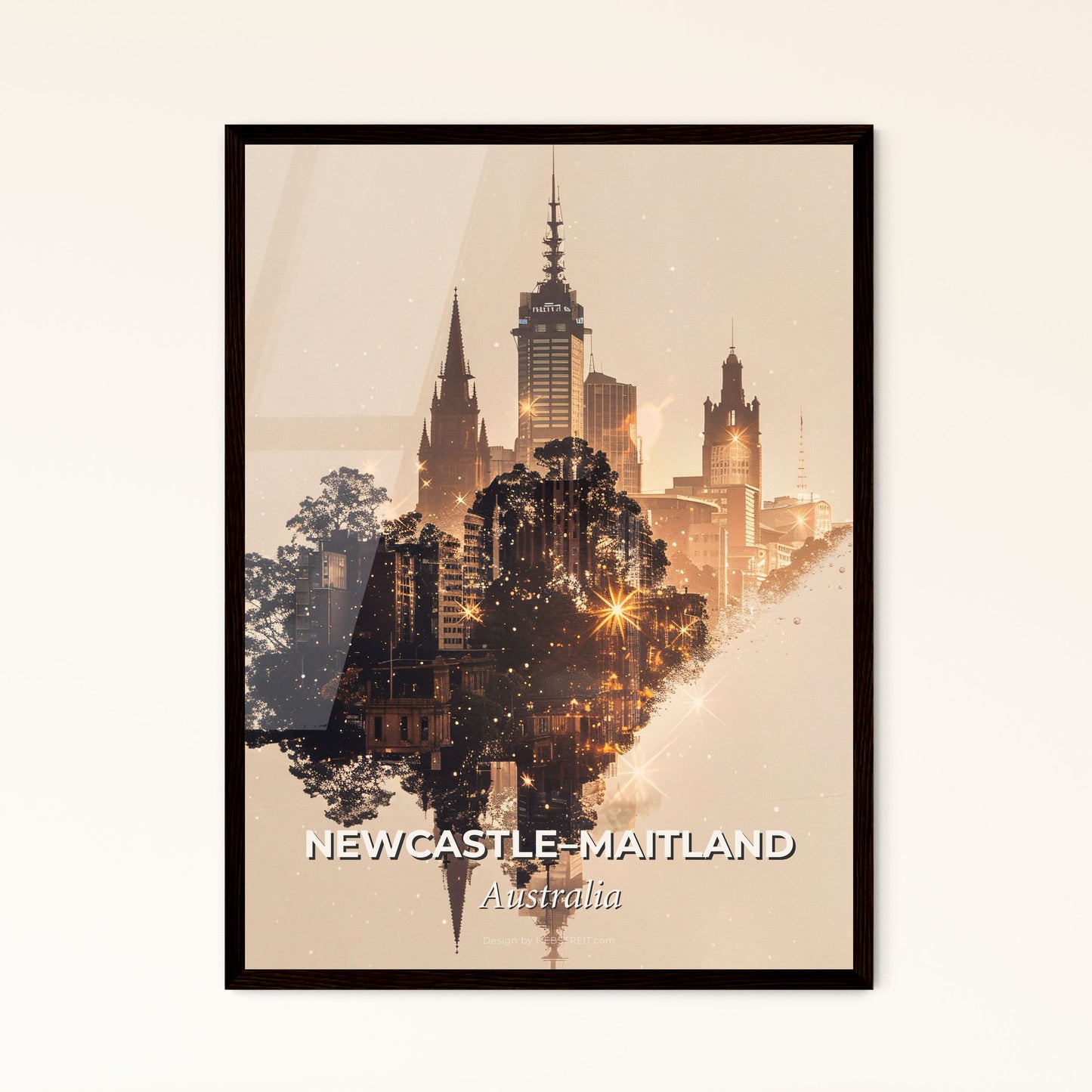 Newcastle-Maitland: Sunlit Cityscape Poster - A city with trees and buildings