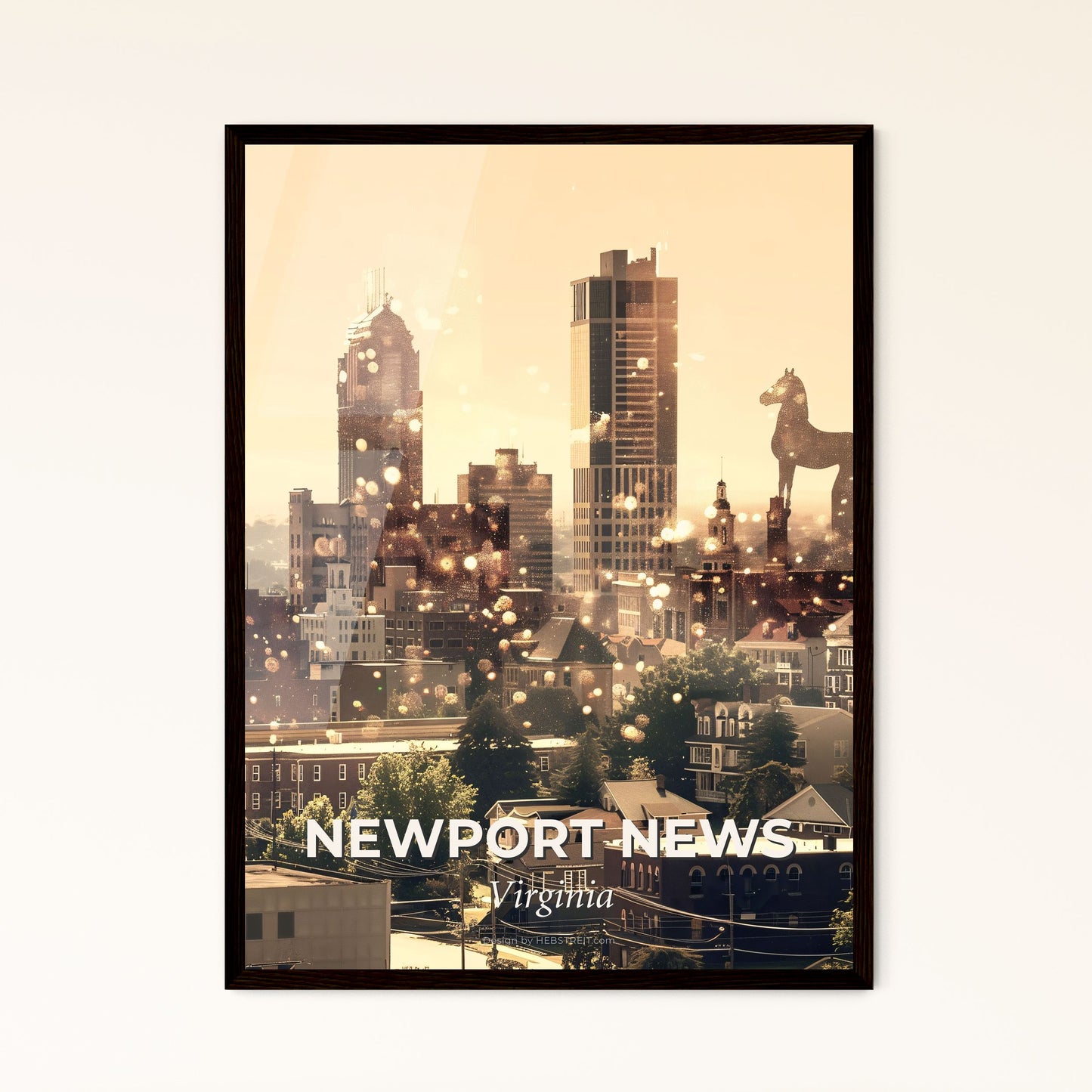 Newport News Skyline Canvas Print - Artwork - A city with a horse statue