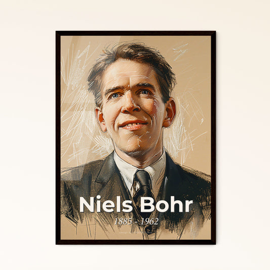 Elegant Portrait of Niels Bohr: Captivating Quantum Visionary on Bright Beige - Perfect Gift or Art Piece for Modern Interiors