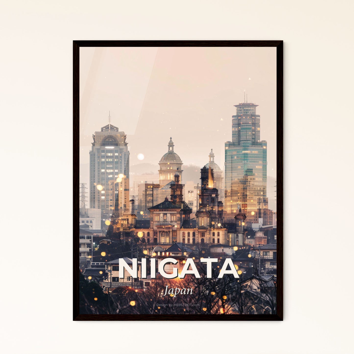 Niigata Skyline City Lights Artwork Design - A city skyline with many buildings