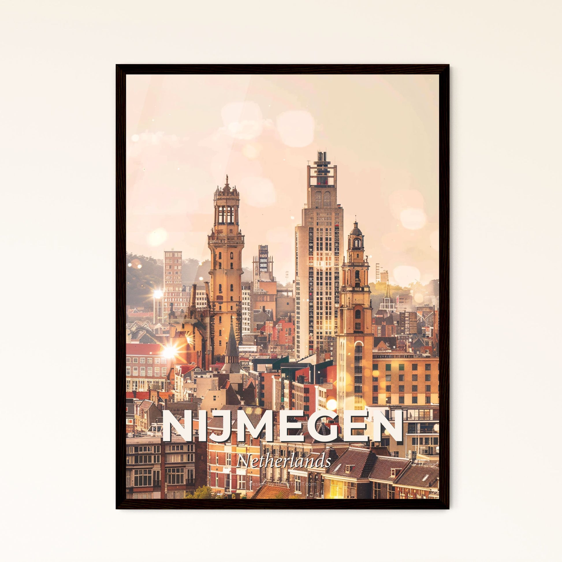 Nijmegen Skyline Composite Art Poster, Bright Beige - A city with tall buildings