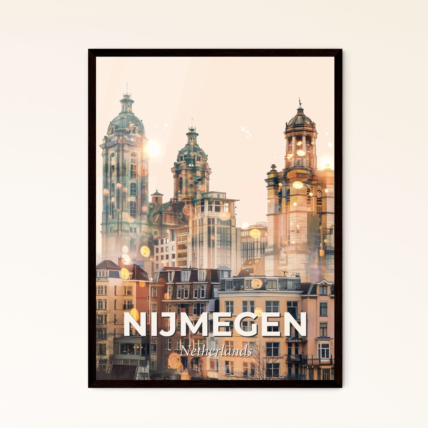 Nijmegen City Skyline Colorful Art Deco Panorama Print - A city with many buildings