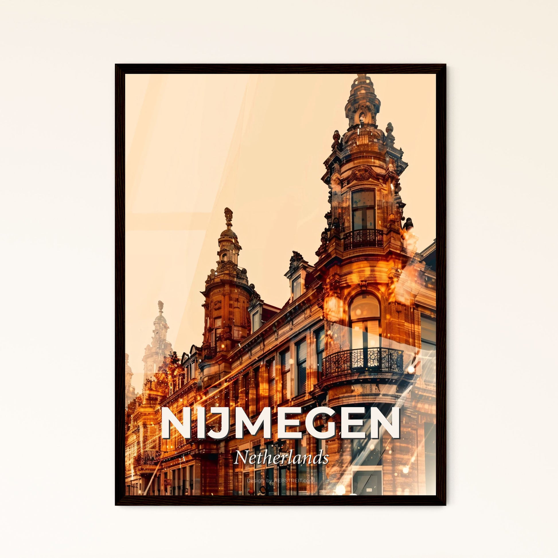 Nijmegen Skyline Double Exposure Art Poster - A building with many windows