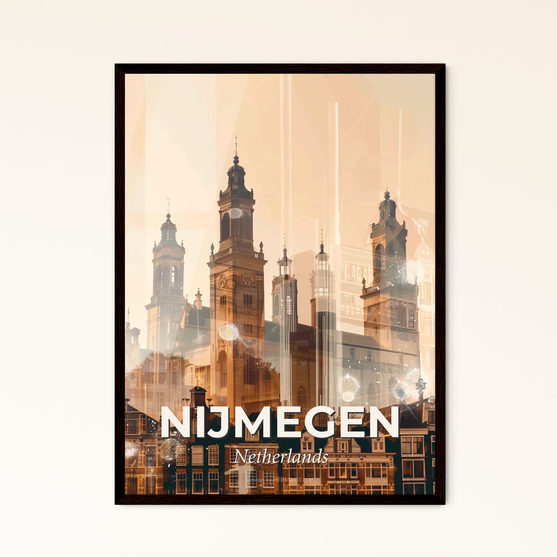 Nijmegen Skyline Double Exposure Art Poster - A city with towers and buildings