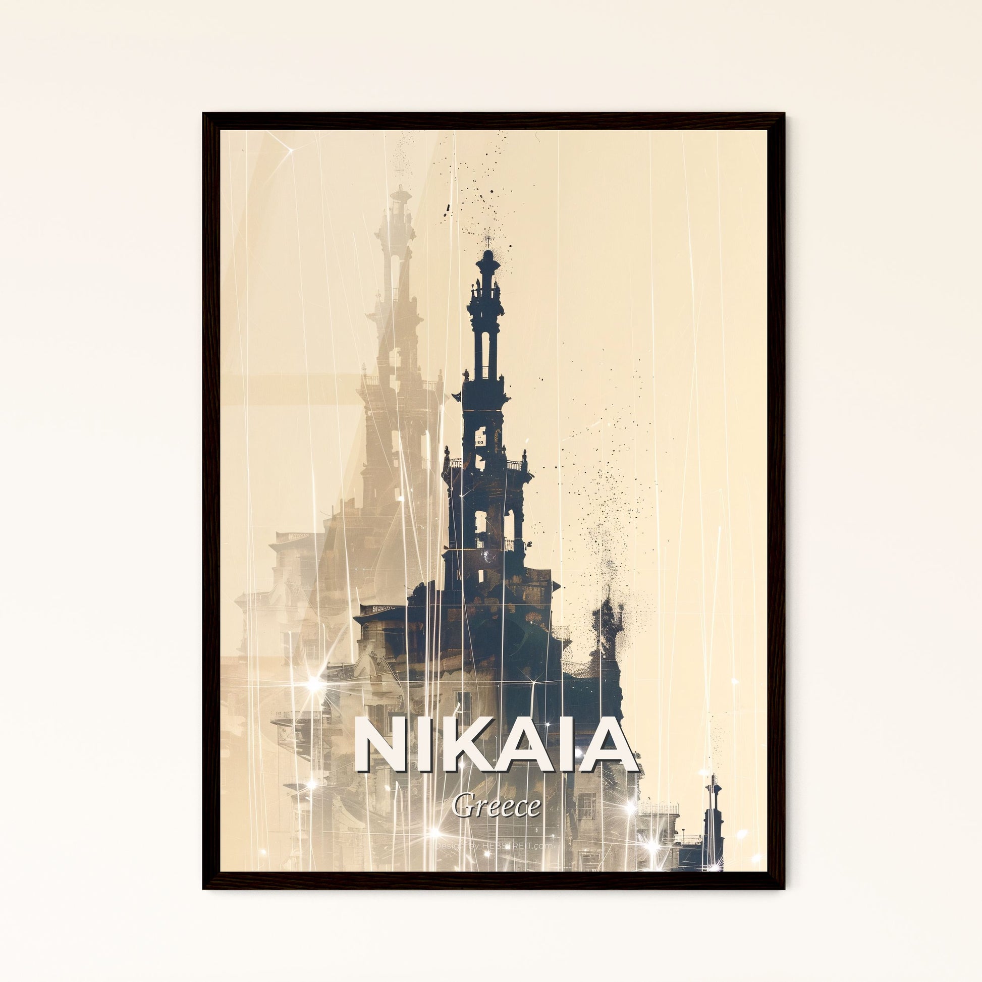 Nikaia Greece City Skyline Poster Silhouette - A building with a tower