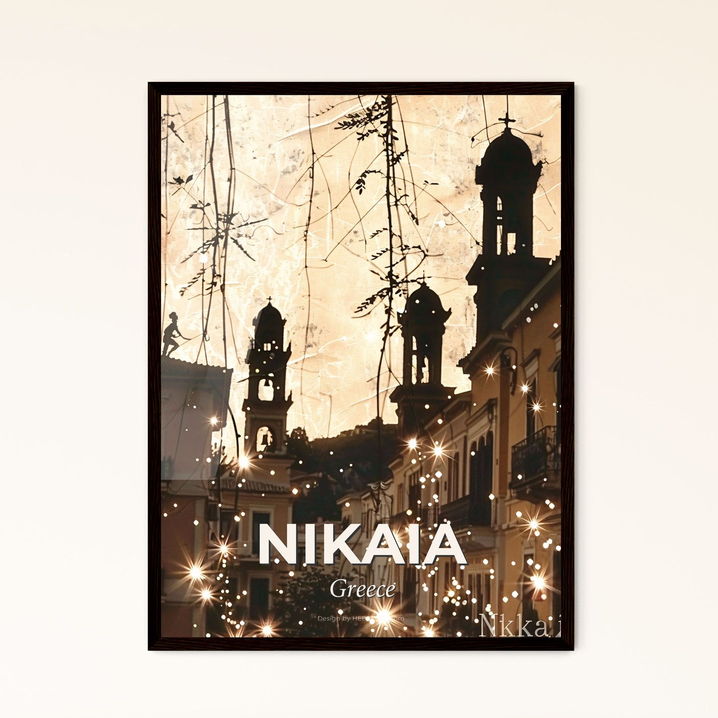 Nikaia City Skyline, Double Exposure, Poster Art - A building with lights on it