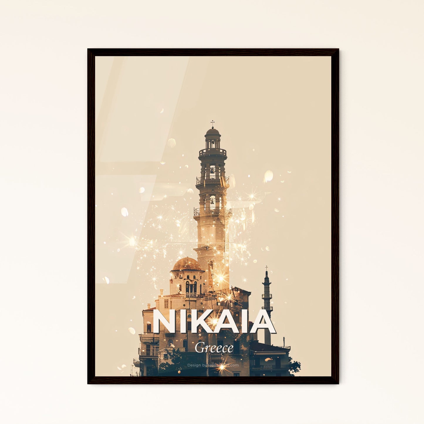 Nikaia Skyline Silhouette Double Exposure Artwork - A building with a tower and a tower