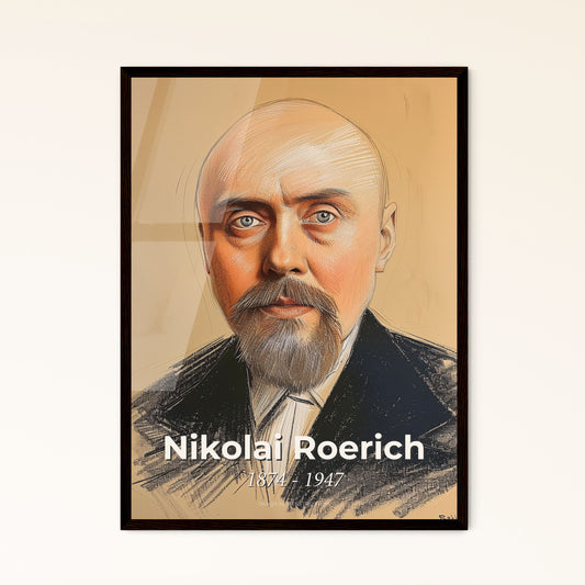 Enchanting Portrait of Nikolai Roerich: A Mystical Fusion of Color and Line on Beige - Perfect Gift for Art Lovers & Home Decor!