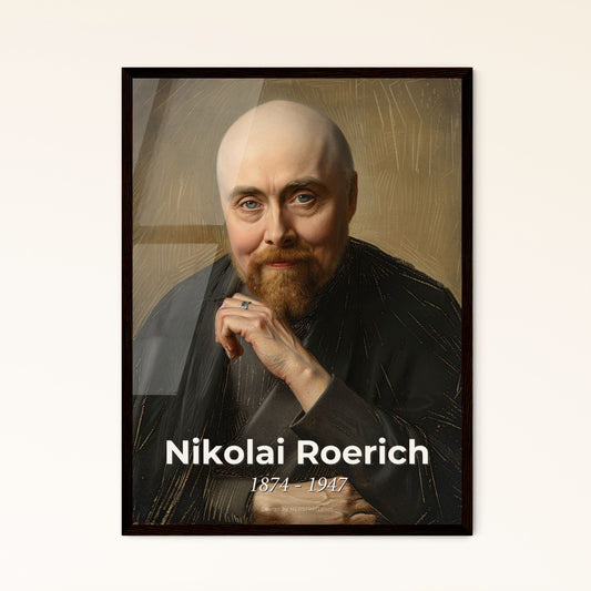 Captivating Nikolai Roerich-Inspired Portrait: Mystical Landscape Art Print on Beige, Framed or Aluminum for Elegant Home Decor.