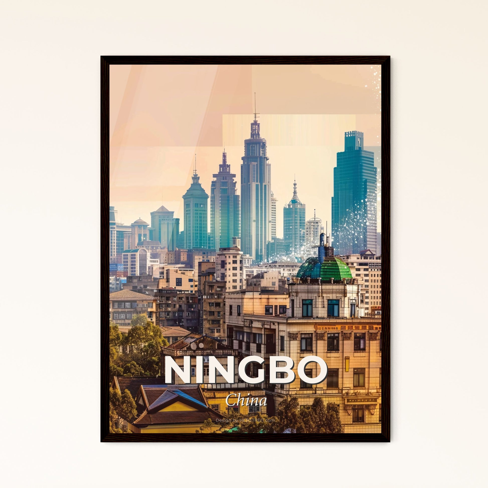 Ningbo Skyline Double Exposure Art Poster - A city with many buildings