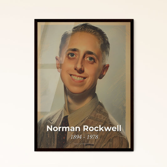 Captivating Norman Rockwell-Inspired Portrait: Dynamic Lines & Subtle Hues on Bright Beige - A Unique Gift & Home Décor Piece