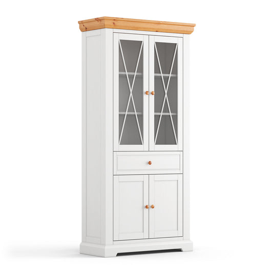 Milano Elite Massivholz Kiefer Vitrine 2D | Farbe Weiß/Kiefer