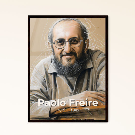 Embrace Empowerment: Paolo Freire Portrait - Vibrant Contemporary Art Print on Beige, Perfect for Home Decor & Thoughtful Gifting