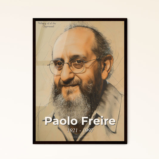 Radiant Portrait of Paolo Freire: Celebrating the Spirit of Critical Pedagogy on Elegant Beige - Art for Home & Heart