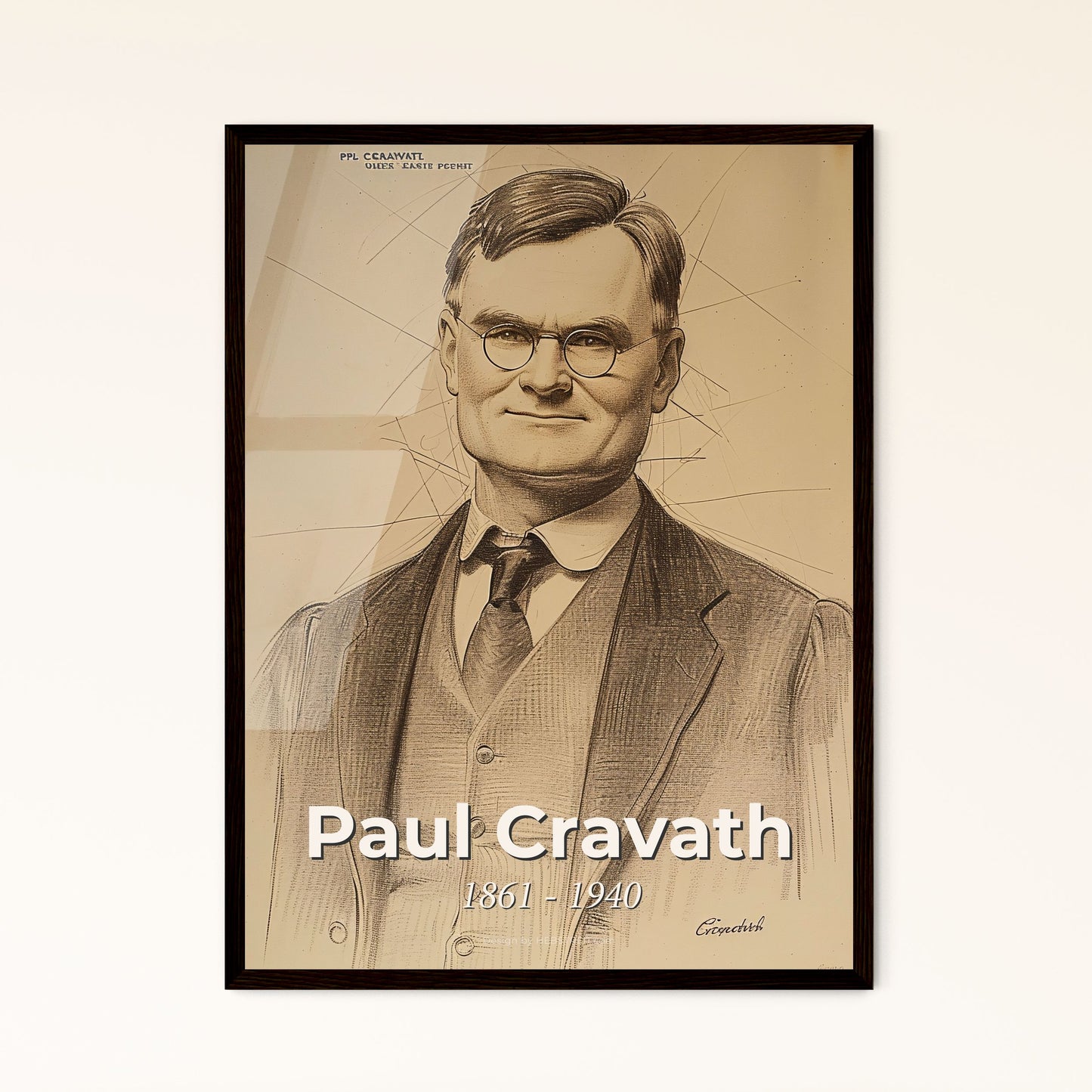 Elegance in Legal Legacy: Paul Cravath Portrait - Dynamic Contemporary Artwork on Beige, Perfect for Gift or Home Decor