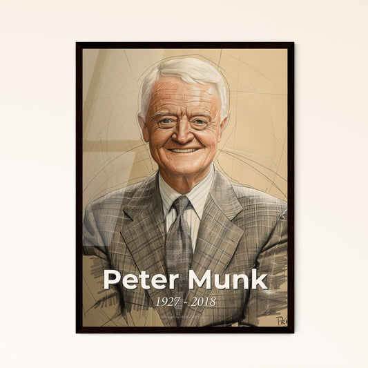 Peter Munk: A Dynamic Tribute to the Visionary Canadian Developer - Contemporary Art Print on Beige with Elegant Hatching