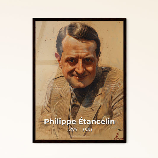 Elegant Tribute to Philippe Étancelin: A Contemporary Art Portrait of a Racing Legend on Bright Beige - Perfect for Home Decor