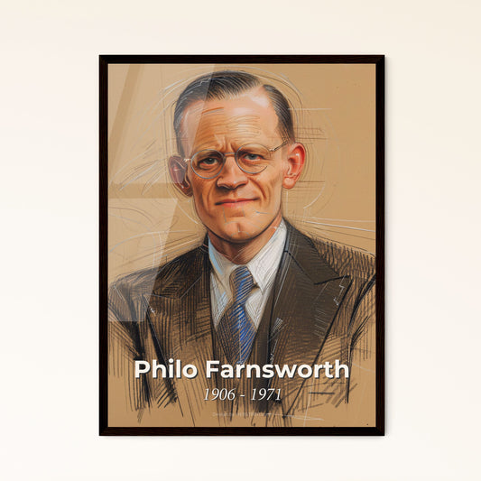 Captivating Philo Farnsworth Portrait: A Dynamic Tribute to the Father of Television in Contemporary Art - Perfect Home Decor Gift!