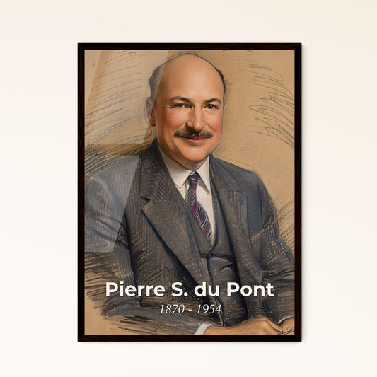 Elegant Portrait of Pierre S. du Pont: A Contemporary Tribute in Subtle Hues and Dynamic Lines - Ideal for Home Decor or Gifting