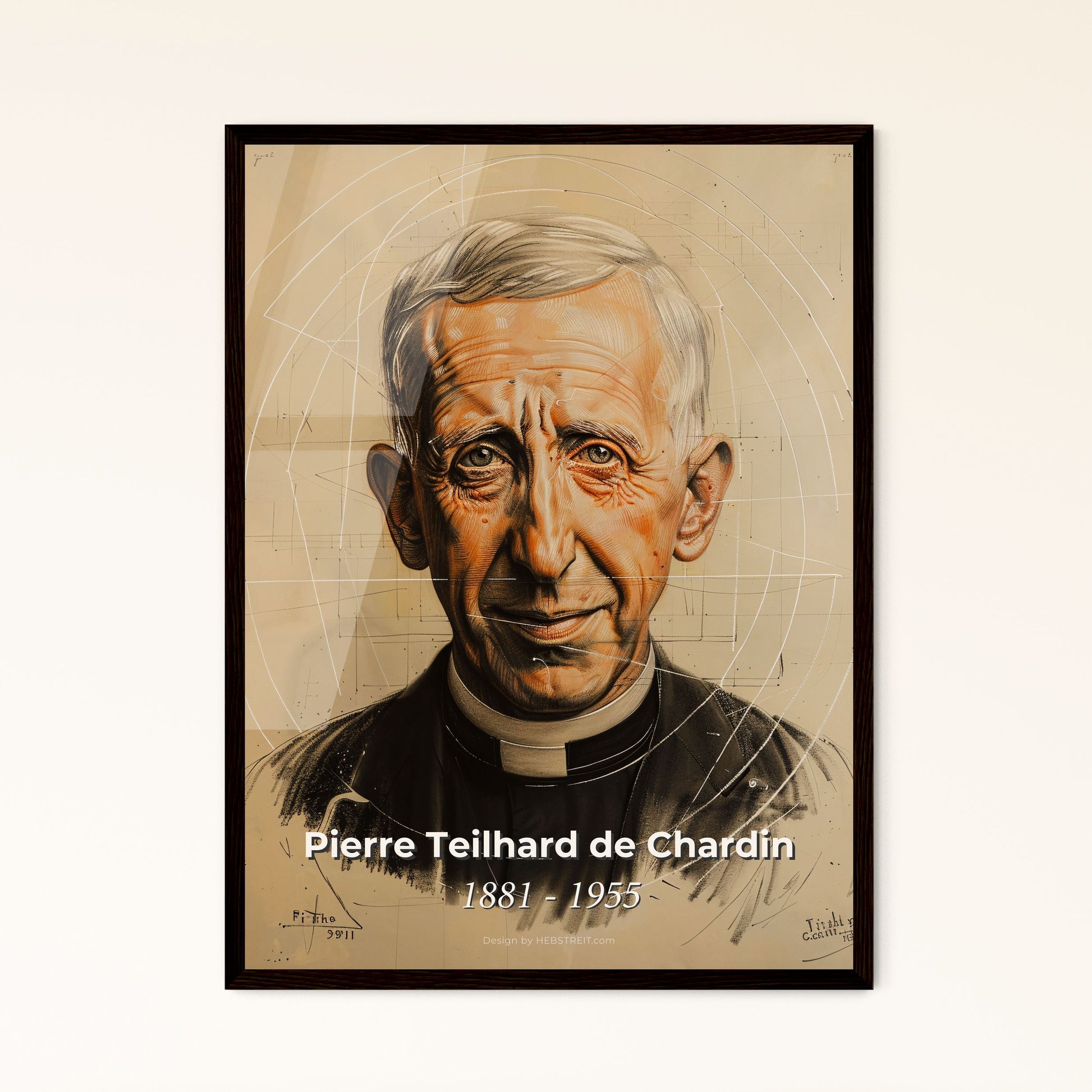 Elegant Portrait of Pierre Teilhard de Chardin: A Captivating Fusion of Science and Spirituality in Contemporary Art Print