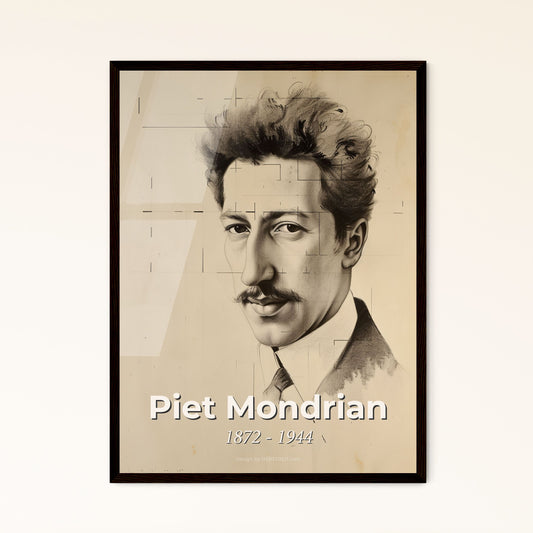 Dynamic Abstract Portrait - Piet Mondrian Inspired Art Print on Beige, Contemporary Design for Unique Home Décor Gifts