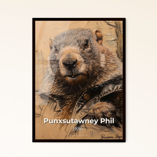 Whimsical Portrait of Punxsutawney Phil: Groundhog Day Icon in Vibrant Contemporary Art - Perfect Gift & Home Décor