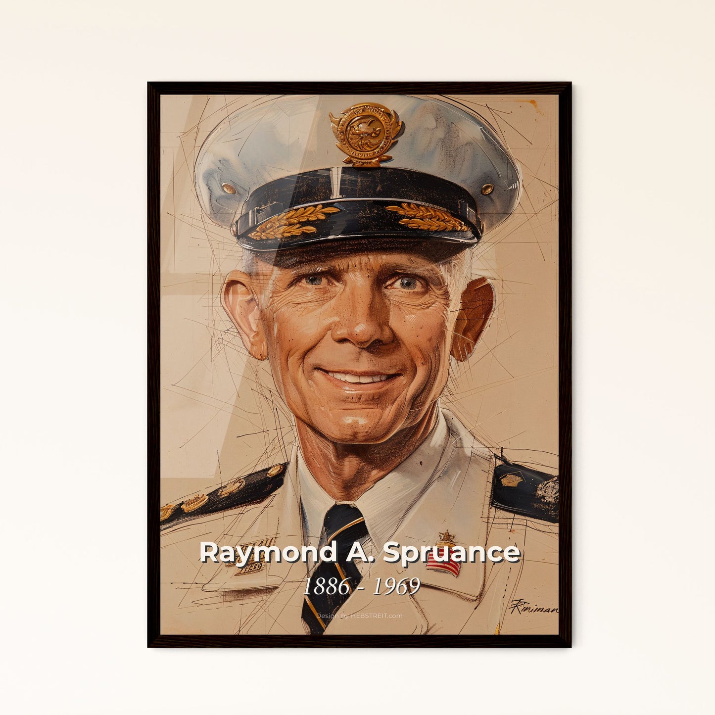 Admired Legacy: Dynamic Contemporary Portrait of Admiral Raymond A. Spruance – Midway & Philippine Sea Hero - Elegant Home Décor