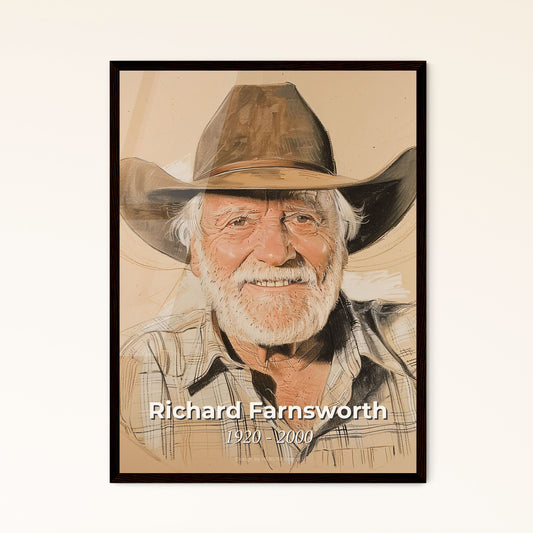 Elegant Tribute to Richard Farnsworth: Contemporary Stuntman Portrait in Dynamic Lines and Rich Hues - Perfect for Home Decor