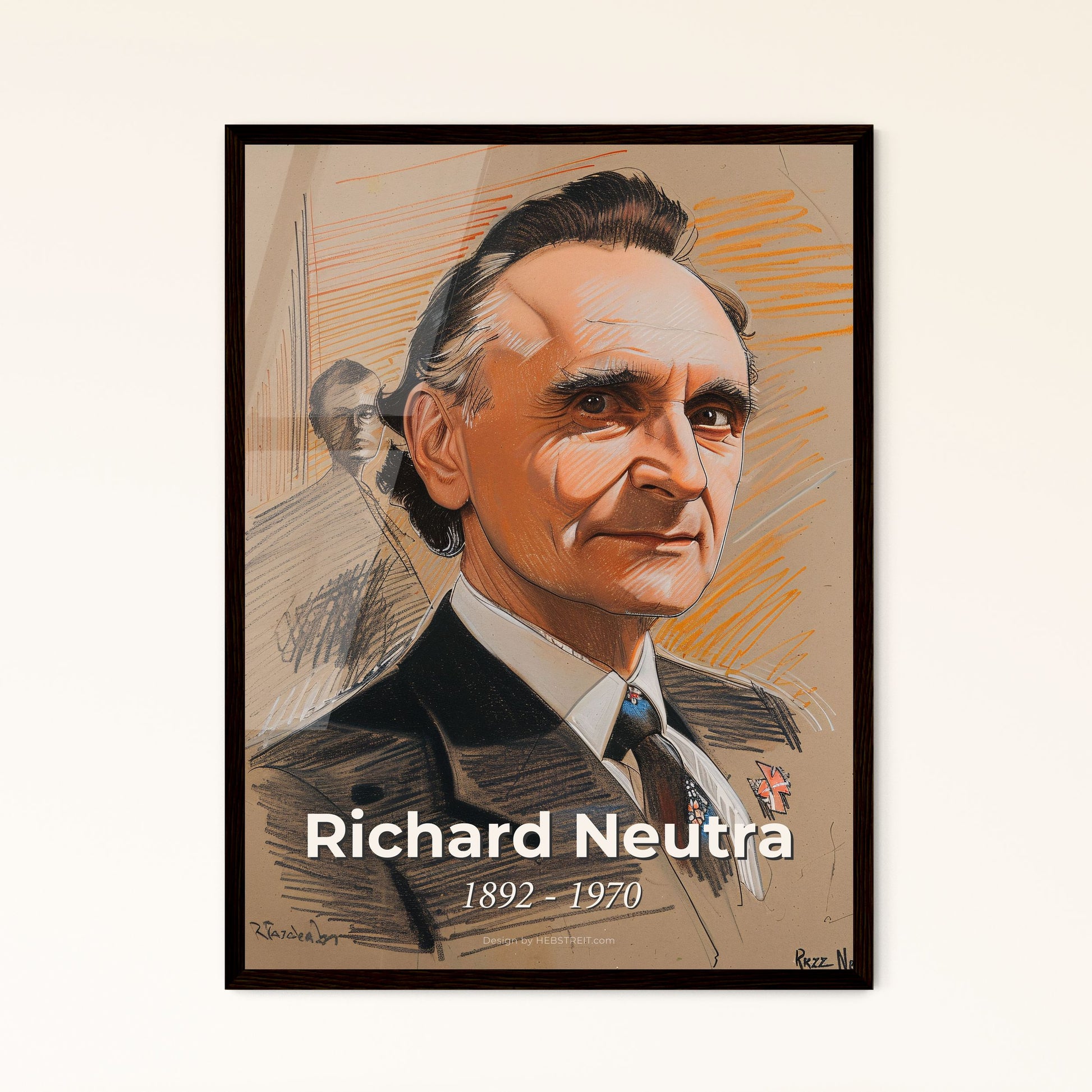 Elegant Modernist Portrait of Richard Neutra: Dynamic Lines & Subtle Hues - Perfect Home Décor Gift in Print & Framed Options