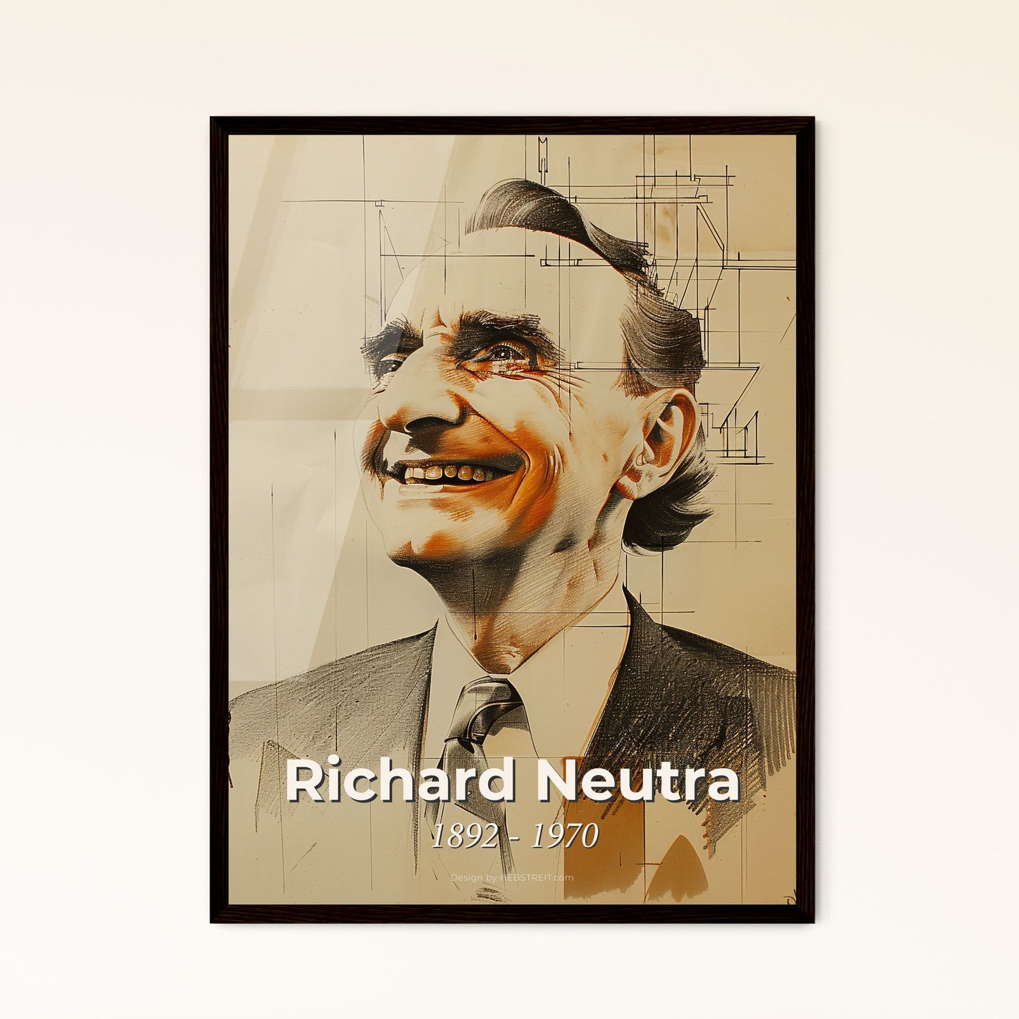 Dynamic Tribute to Richard Neutra: Modernist Architectural Icon in Vibrant Contemporary Art - Elevate Your Space Today!